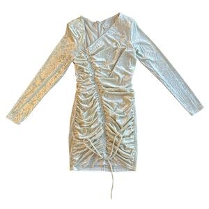TD2 White velvet mini dress with ruched front size small